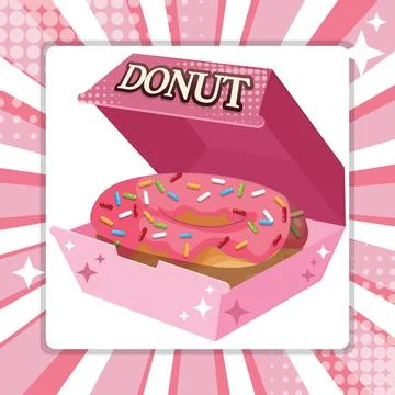 Pop Art Vector Illustration of a Pink Glazed Donut in a Box Illustrazione stock
