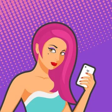 Pop art vector illustration of young woman with the tea or coffee cup Stock Illustration