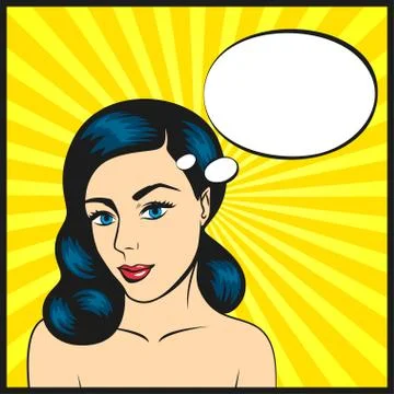 Pop art vector illustration of young woman with think bubble Stock Illustration