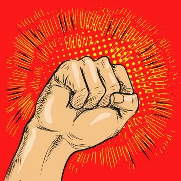 Pop art vector illustration.Fist hitting or punching Stock Illustration