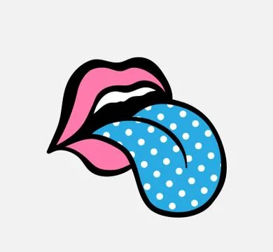 Pop art vector speaking red lips. Tongue sticking out Stock Illustration