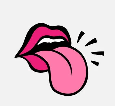 Pop art vector speaking red lips. Tongue sticking out Stock Illustration