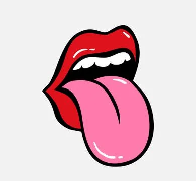Pop art vector speaking red lips. Tongue sticking out Illustrazione stock