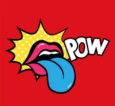 Pop art vector speaking red lips. Tongue sticking out Stock Illustration