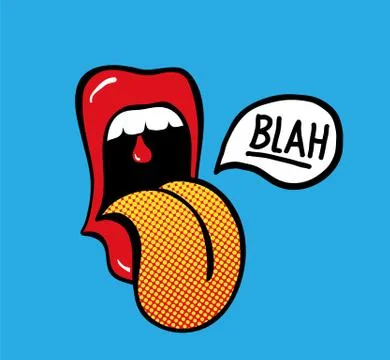 Pop art vector speaking red lips. Tongue sticking out Stock Illustration