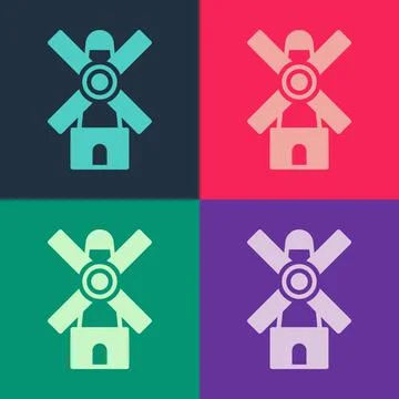 Pop art Windmill icon isolated on color background. Vector Illustrazione stock