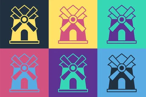 Pop art Windmill icon isolated on color background. Vector Illustrazione stock