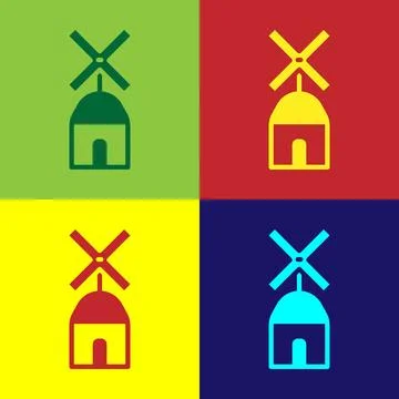 Pop art Windmill icon isolated on color background.  Vector 스톡 일러스트