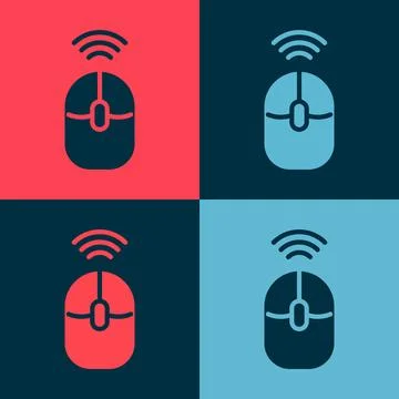 Pop art Wireless computer mouse icon isolated on color background. Optical .. Stock Illustration