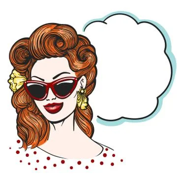 Pop art Woman in glasses with empty speech bubble Stock Illustration