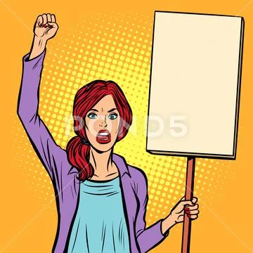 Pop art Woman protesting with a poster. Political activist at th Stock Illustration