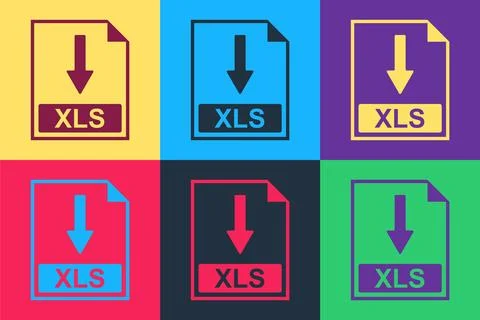 Pop art XLS file document icon. Download XLS button icon isolated on color Illustrazione stock