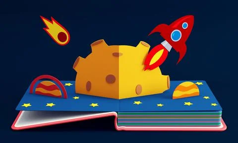 Pop Up Book With Rocket In Space Stock Illustration