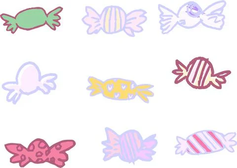 POP Candy wrapper scribbles drawn by children set Stock Illustration