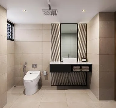 A Pop of Color Adding Vibrancy to Your Bathroom Interior Stock-Illustration
