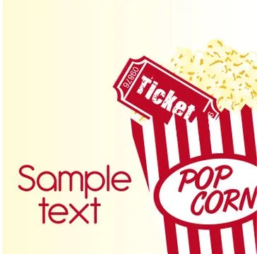 Pop corn and ticket with sample text background vector Illustrazione stock
