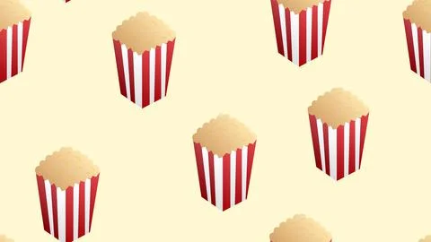 Pop corn boxes and corn explosion parts vector seamless pattern isolated on w Stock Illustration