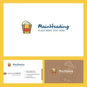 Pop corn Logo design with Tagline &amp; Front and Back Busienss Card Template. Ve Stock Illustration