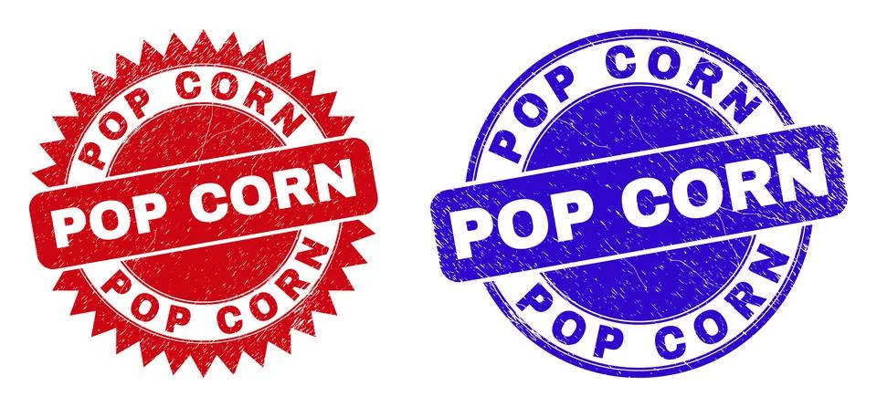 POP CORN Round and Rosette Stamps with Unclean Texture Stock Illustration