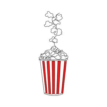Pop corn in stripped paper box. One line art. 库存插图