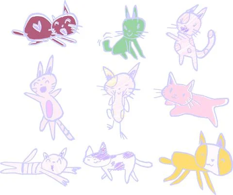 POP Cute cat scribble drawn by a child set イラスト素材