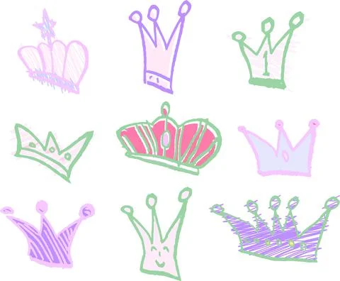 POP Cute crown scribble drawn by a child set Stock Illustration
