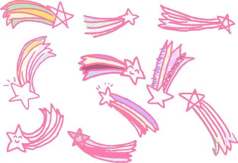 POP Cute shooting star scribble drawn by a child set Stock Illustration