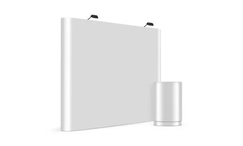 Pop Up Display Stand With Table for Exhibitions, Blank Mockup for Your Designs Stock Illustration