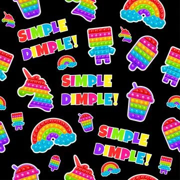 Pop it, Simple Dimple. Pattern with toys. Stock Illustration