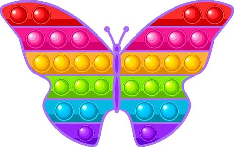 Pop it, Simple Dimple. Rainbow anti-stress butterfly toy. Illustrazione stock