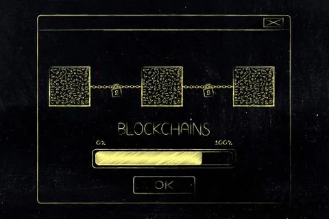 Pop-up message with group of block chains and progress bar loading Stock-Illustration