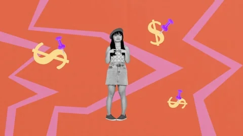 Pop motion trend collage video of minded businesswoman receive dollar pin profit Stock-Footage 312316424