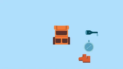 Pop Up Mountaineering Gear In Backpack. 4k Animation Stock Footage 283332095