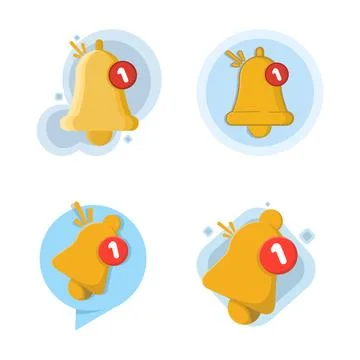 Pop-up notification bell illustration set with alert icons, message badges. Ilustração Stock