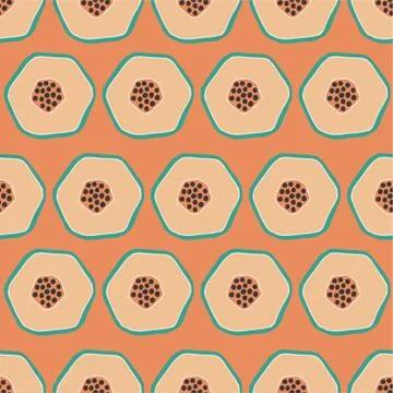 Pop papaya repeat seamless pattern. Coral orange background. Stock Illustration
