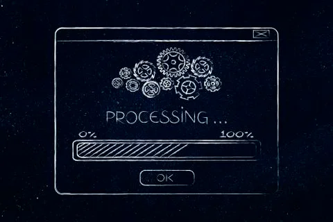 Pop-up with progress bar and gearwheels Stock Illustration