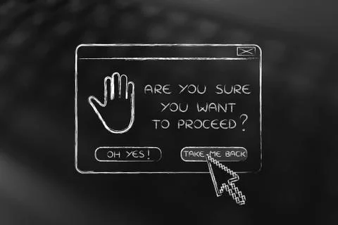 Pop-up question about proceeding and pointer on the negative answer Stock Illustration