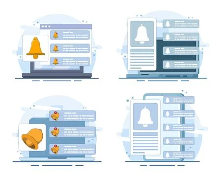 Pop up reminder and chat messages notification concept set Stock Illustration