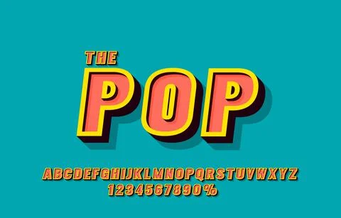 Pop Retro font set collection, letters and numbers symbol. Vector Illustrazione stock