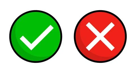 Pop round check mark and cross mark icon set. Vector. Stock Illustration