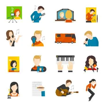 Pop Singer Flat Icons Set Ilustración de archivo