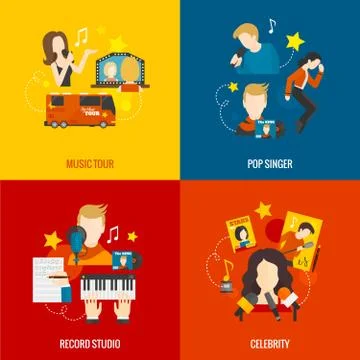 Pop Singer Flat Set Stock Illustration