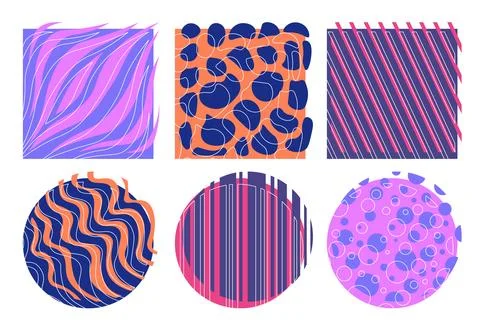Pop style elements set. Violet wavy patterns and ornaments. Texture and Stock Illustration