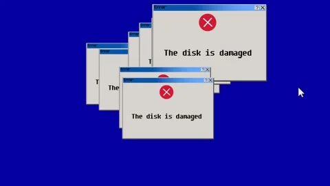 Pop-up window, disk is damaged. Two computer hard drives and their parts close Stock-Footage 302252599