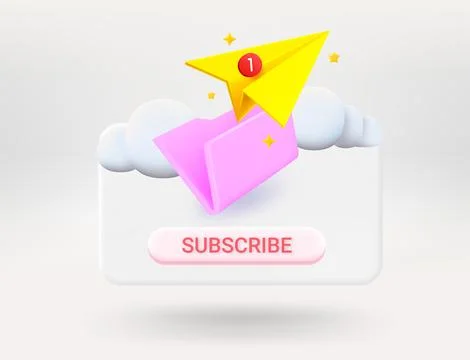 Pop up window with Folder with paper plane. Subscribe concept. 3d vector il.. Stock Illustration