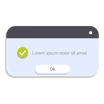 Pop up window with green check mark icon showing completion Stock Illustration