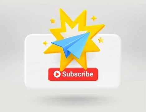 Pop up window with red button, blue plane and flash. Subscribe concept. 3d .. Stock Illustration