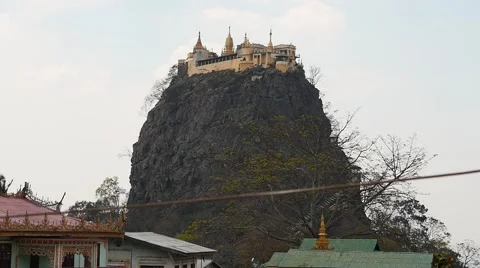 Popa hill and monastery on it - Myanmar - camera motion up Video stock 61781519