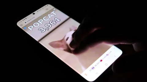 Popcat game being played by tapping finger on cat on modern smartphone Stock Footage 158935565