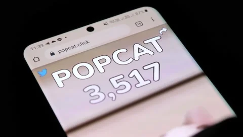 Popcat game being played by tapping finger on cat on modern smartphone Stock Footage 158935583